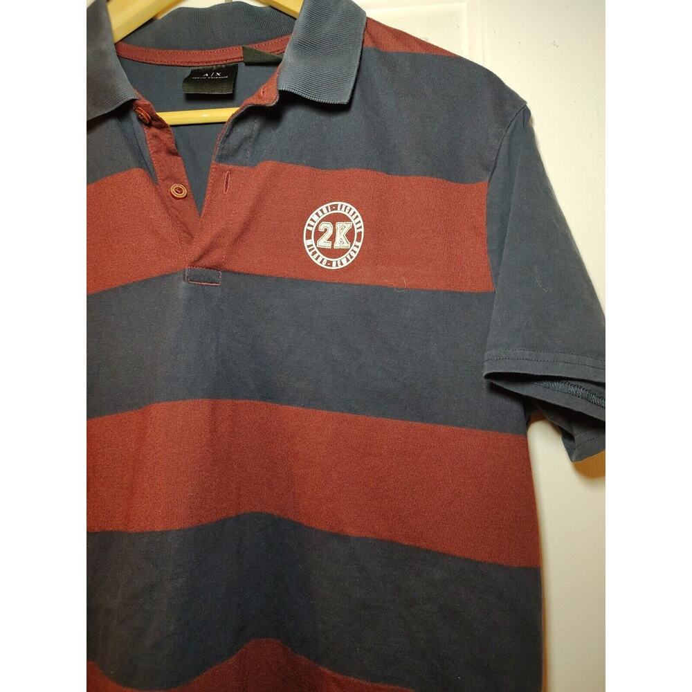 Armani Exchange Rugby Striped A|X Logo 2 BUTTON Polo Shirt - Large - Picture 2 of 6